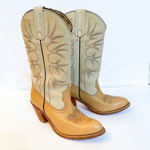 FRYE Western Vintage Riding Cowboy Boots Heel Tan Embroidered 6187